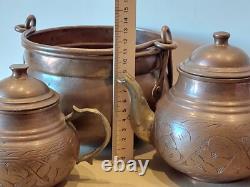 Soviet kitchenware set. Two teapots and two pots. Cookware
