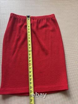 St. John 2Pc Skirt Suit sz 6 Red Knit Blazer Jacket & Skirt Set. Quiet Luxury