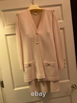 St. John Basic Womens Knit Jacket Skirt Suit Set Cream White Size Small & 8