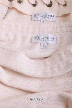 St. John COLLECTION TEXTURED KNIT 2 PC Suit, JACKET+SKIRT, IVORY, SIZE 12, CHIC