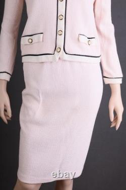 St. John COLLECTION TEXTURED KNIT 2pc SUIT, JACKET+SKIRT, SIZE 6, PINK/WHITE, CHIC