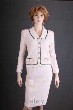 St. John COLLECTION TEXTURED KNIT 2pc SUIT, JACKET+SKIRT, SIZE 6, PINK/WHITE, CHIC