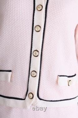 St. John COLLECTION TEXTURED KNIT 2pc SUIT, JACKET+SKIRT, SIZE 6, PINK/WHITE, CHIC