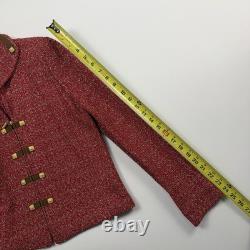 St John Collection 2 Pc Red Boucle Tweed Woven Skirt Jacket Gold Suede Set Sz 4