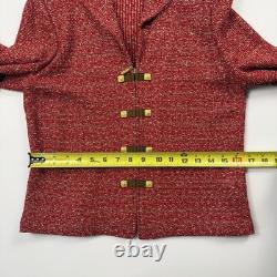St John Collection 2 Pc Red Boucle Tweed Woven Skirt Jacket Gold Suede Set Sz 4