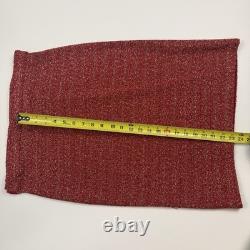 St John Collection 2 Pc Red Boucle Tweed Woven Skirt Jacket Gold Suede Set Sz 4