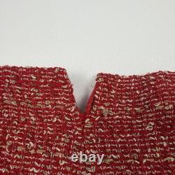 St John Collection 2 Pc Red Boucle Tweed Woven Skirt Jacket Gold Suede Set Sz 4