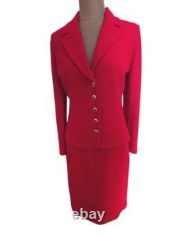 St. John Collection 2 Piece Knit Suit Set Jacket Skirt RED Size 6