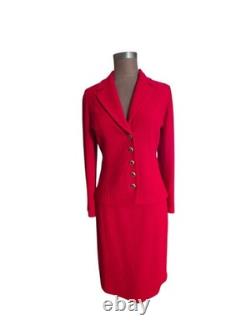 St. John Collection 2 Piece Knit Suit Set Jacket Skirt RED Size 6