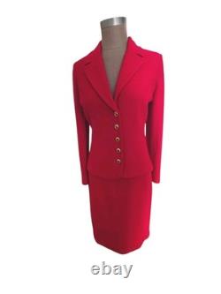 St. John Collection 2 Piece Knit Suit Set Jacket Skirt RED Size 6
