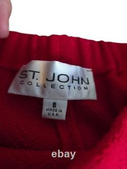 St. John Collection 2 Piece Knit Suit Set Jacket Skirt RED Size 6