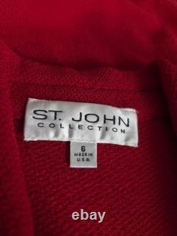 St. John Collection 2 Piece Knit Suit Set Jacket Skirt RED Size 6