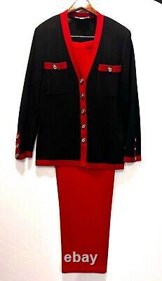 St. John Collection 2 Piece Red And Black Pants & Jacket Set, Size Medium