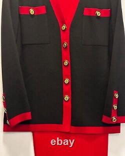 St. John Collection 2 Piece Red And Black Pants & Jacket Set, Size Medium