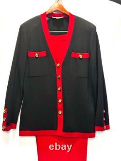 St. John Collection 2 Piece Red And Black Pants & Jacket Set, Size Medium