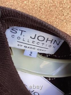 St John Collection 2 Piece Set Sable/White Cardigan And Skirt Size 2 New