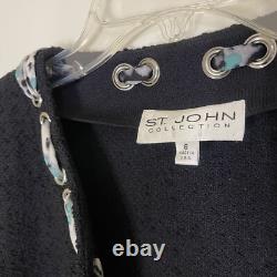 St. John Collection 2 piece tweed jacket silk shell tank leopard print set sz 6