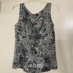 St. John Collection 2 piece tweed jacket silk shell tank leopard print set sz 6
