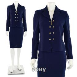 St John Collection 2Pc Navy Skirt Suit sz 4 Navy Blue Textured Jacket Skirt Set
