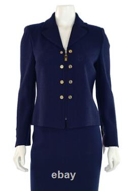 St John Collection 2Pc Navy Skirt Suit sz 4 Navy Blue Textured Jacket Skirt Set