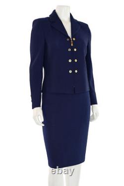 St John Collection 2Pc Navy Skirt Suit sz 4 Navy Blue Textured Jacket Skirt Set