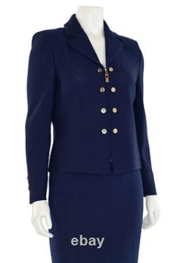 St John Collection 2Pc Navy Skirt Suit sz 4 Navy Blue Textured Jacket Skirt Set