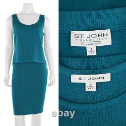 St. John Collection 2Pc Santana Knit Shell / Top & Skirt Set in Teal sz P/4