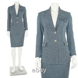 St. John Collection 2Pc Skirt Suit sz 2 Light Blue/Gray Herringbone Jacket Skirt