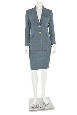 St. John Collection 2Pc Skirt Suit sz 2 Light Blue/Gray Herringbone Jacket Skirt