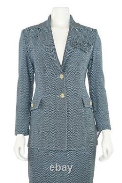 St. John Collection 2Pc Skirt Suit sz 2 Light Blue/Gray Herringbone Jacket Skirt