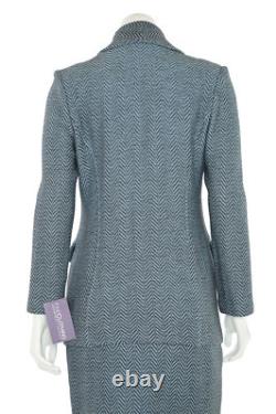 St. John Collection 2Pc Skirt Suit sz 2 Light Blue/Gray Herringbone Jacket Skirt