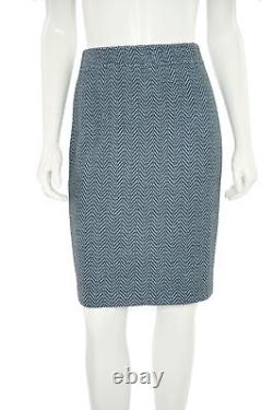 St. John Collection 2Pc Skirt Suit sz 2 Light Blue/Gray Herringbone Jacket Skirt