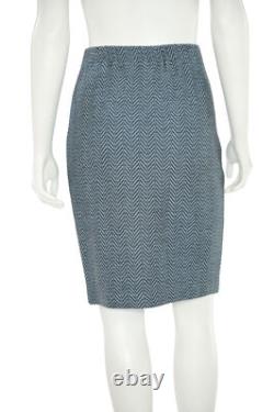 St. John Collection 2Pc Skirt Suit sz 2 Light Blue/Gray Herringbone Jacket Skirt