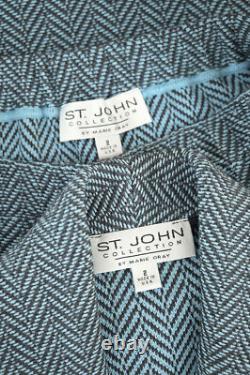 St. John Collection 2Pc Skirt Suit sz 2 Light Blue/Gray Herringbone Jacket Skirt