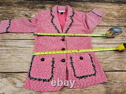 St. John Collection 2Ps Suit Jacket 8 Pants S Pink Knit Black Button & Trim EUC