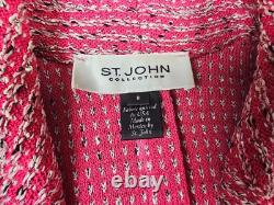 St. John Collection 2Ps Suit Jacket 8 Pants S Pink Knit Black Button & Trim EUC