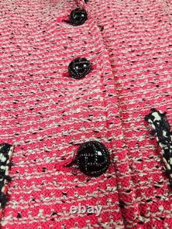 St. John Collection 2Ps Suit Jacket 8 Pants S Pink Knit Black Button & Trim EUC