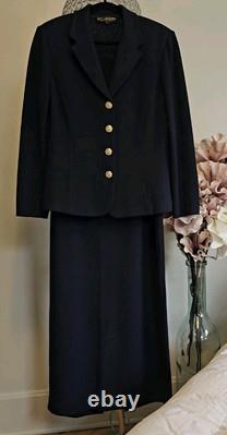 St. John Collection 2pc Skirt Knit Suit Navy with Gold Buttons Sz 12/14