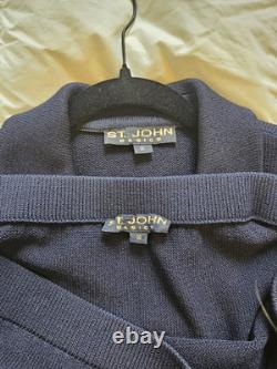 St. John Collection 2pc Skirt Knit Suit Navy with Gold Buttons Sz 12/14