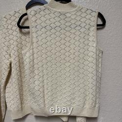 St John Collection 2pc Sweater Set Knit Beige Sz S