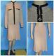 St John Collection Beige Black Jacket Skirt L 12 10 2pc Suit Zipper Black Trims