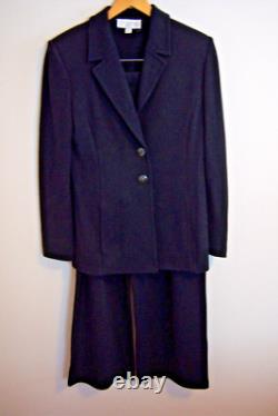 St John Collection Black Santana Knit Crystal Button Pants Jacket Suit Set Sz 8