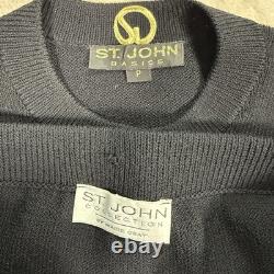 St John Collection Black Santana Knit SET Skirt & Jacket Womens Size 2 Gold