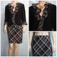 St John Collection Black White Jacket Skirt M L Size 8 10 2pc Suit Ruffled Plaid