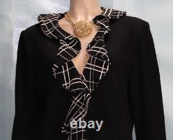 St John Collection Black White Jacket Skirt M L Size 8 10 2pc Suit Ruffled Plaid St John Collection Black White Jacket Skirt M L Size 8 10 2pc Suit Ruffled Plaid