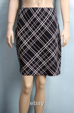 St John Collection Black White Jacket Skirt M L Size 8 10 2pc Suit Ruffled Plaid