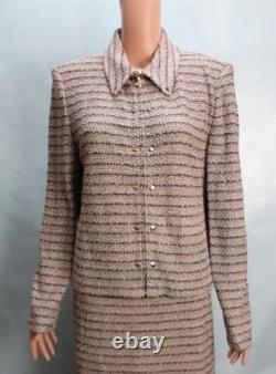 St John Collection Black White Jacket Skirt XL Sz 16 14 2pc Suit Silver Shimmer