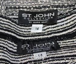 St John Collection Black White Jacket Skirt XL Sz 16 14 2pc Suit Silver Shimmer