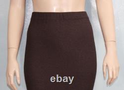 St. John Collection Brown Jacket Skirt L Sz 10 8 2pc Suit Buttons Studs Fur Trim