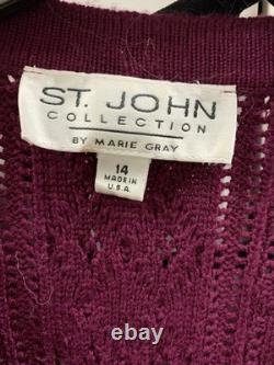 St John Collection Cardigan 2 pc Twin Set 14 L Fuschia Wool Dressy Exc Cond